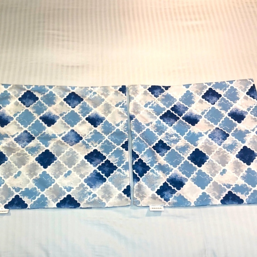 EECCA Blue and White Covers for Throw Pillow 19 1/8” X 19 1/8” (2 covers) NWOT
